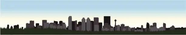 Vector illustration of Detailed vector illustration of Calgary, Alberta, Canada Skyline at sunrise.