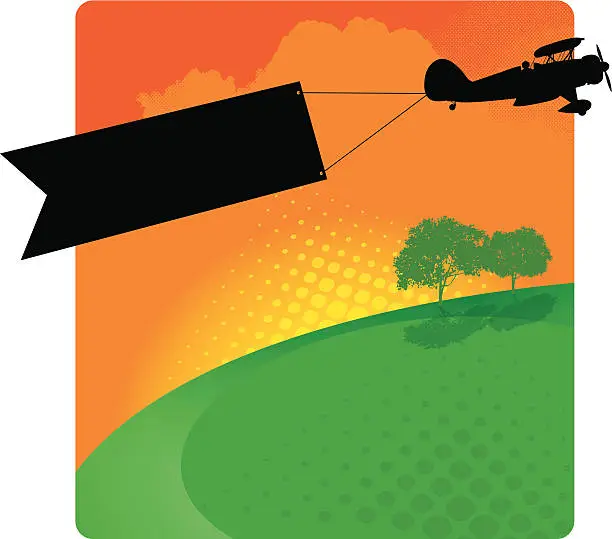 Vector illustration of Biplane Banner Background - Air Advertising