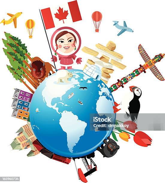 Canada Travel Cartoon Stock Illustration - Download Image Now - Globe - Navigational Equipment, Igloo, Planet - Space