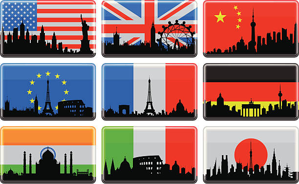 glänzende flags - italian flag skyline famous place flag stock-grafiken, -clipart, -cartoons und -symbole