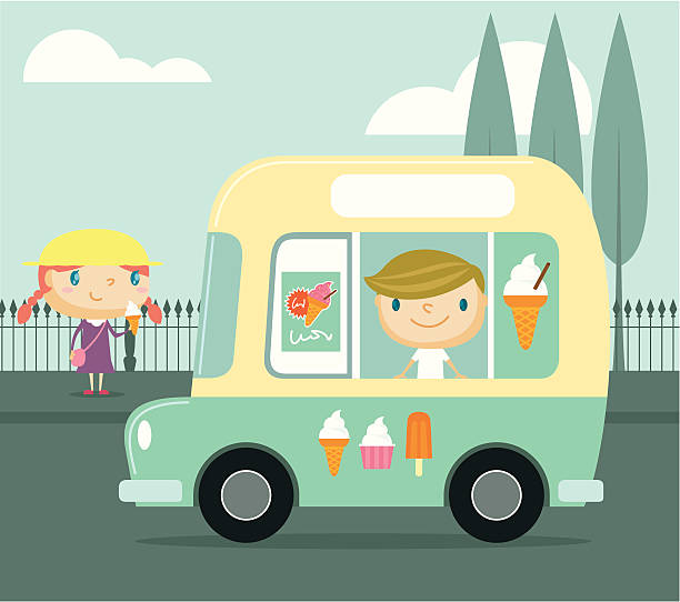 illustrations, cliparts, dessins animés et icônes de camionnette de vendeur de glaces - camionnette de vendeur de glaces