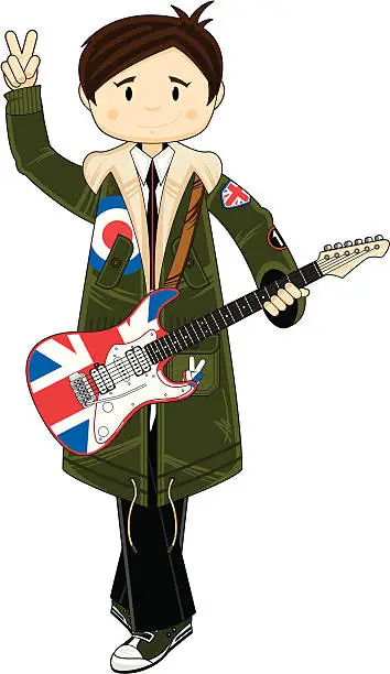 Vector illustration of Mod in Parka with Union Jack Guitar