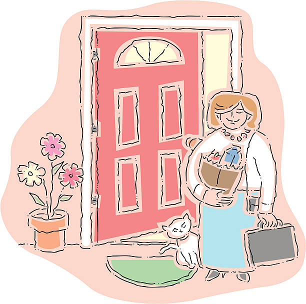ilustrações de stock, clip art, desenhos animados e ícones de coming home - open front door