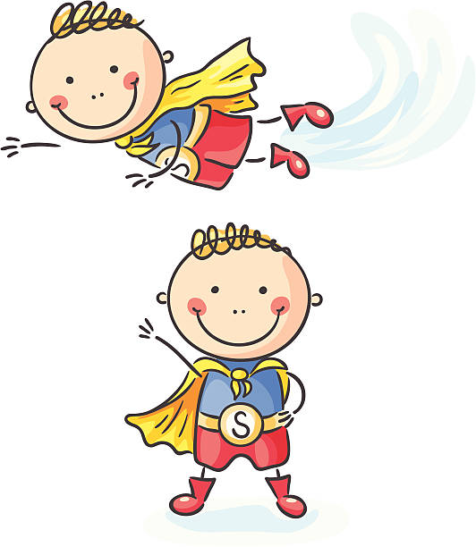 Superhero boy A little boy as a superhero (flying and standing), no gradients,   superhero drawings stock illustrations