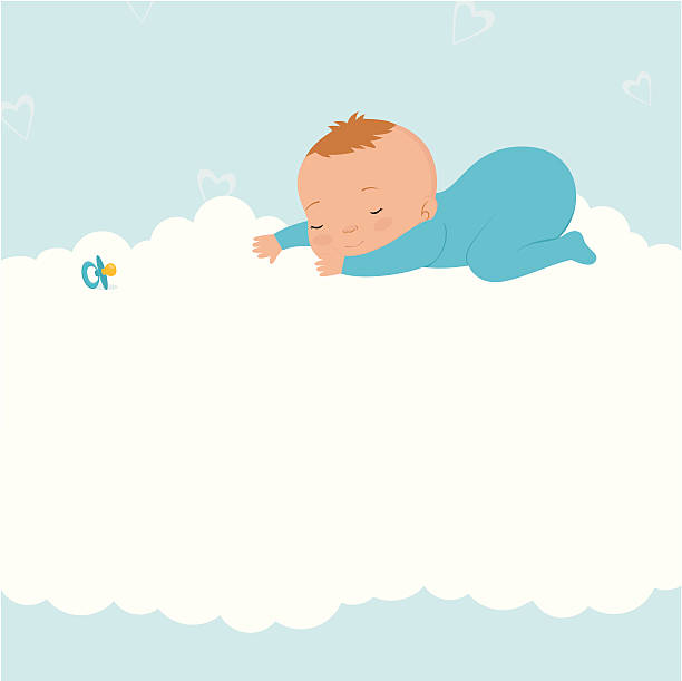 슬리핑 아기 남자아이 - new born baby stock illustrations