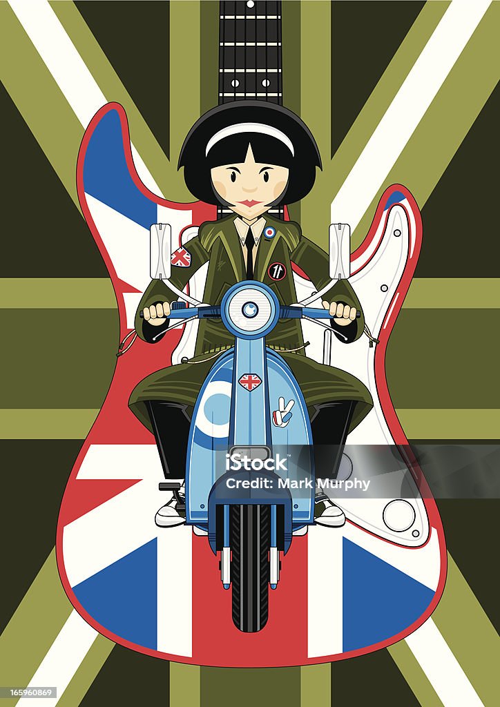 Cool Mod garota em parca para Scooter - Vetor de 1960-1969 royalty-free