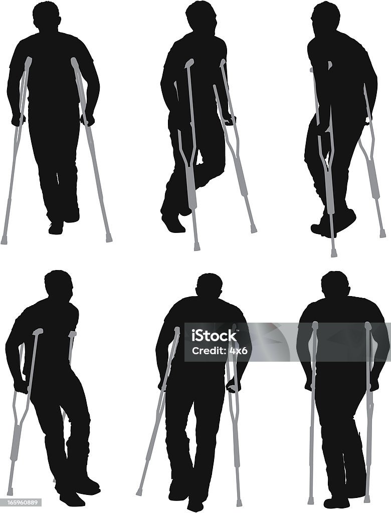 負傷した人のウォーキングを、crutches - 松葉杖のロイヤリティフリーベクトルアート