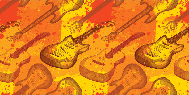 musical grunge-design - guitar illustration and painting abstract pattern stock-grafiken, -clipart, -cartoons und -symbole