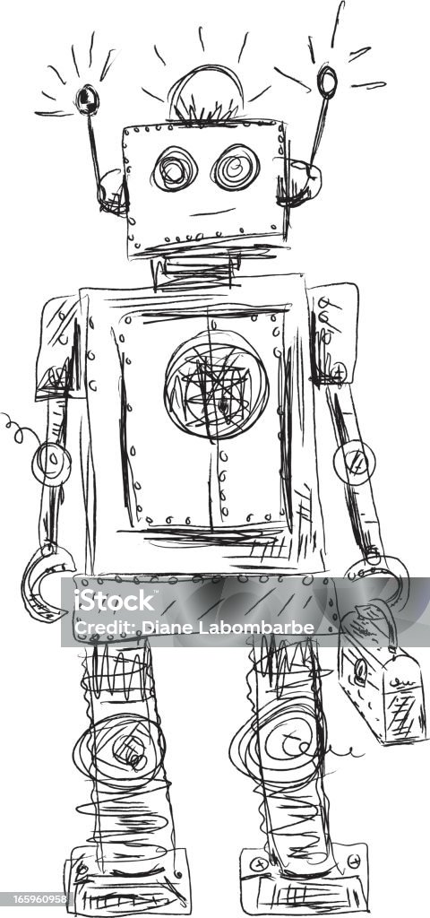 Robot Doodled Scribbly esquisse - clipart vectoriel de Encre de chine libre de droits