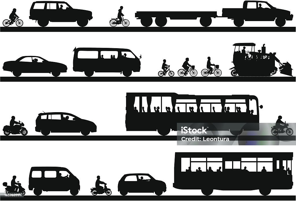 Многие очень подробно транспортных средств - Векторная графика Силуэт роялти-фри