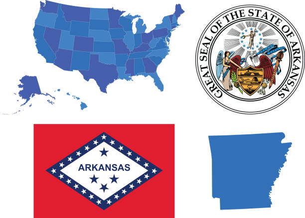 ilustraciones, imágenes clip art, dibujos animados e iconos de stock de estado de arkansas - state seal