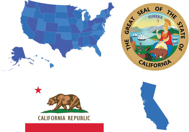 ilustrações, clipart, desenhos animados e ícones de conjunto do estado da califórnia - california