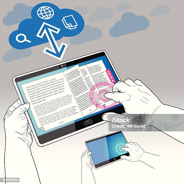 Tablette Pc Ebook Et Les Données Cloud Vecteurs libres de droits et plus d'images vectorielles de Affichage digital - Affichage digital, Application mobile, Bluetooth