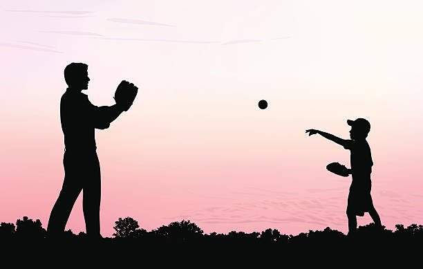 Father and Son Play Catch Dad and child bonding while playing a game of catch. Files included – jpg, ai (version 8 and CS3), and eps (version 8) son stock illustrations