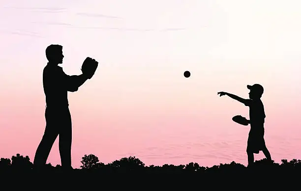 Vector illustration of Father and Son Play Catch