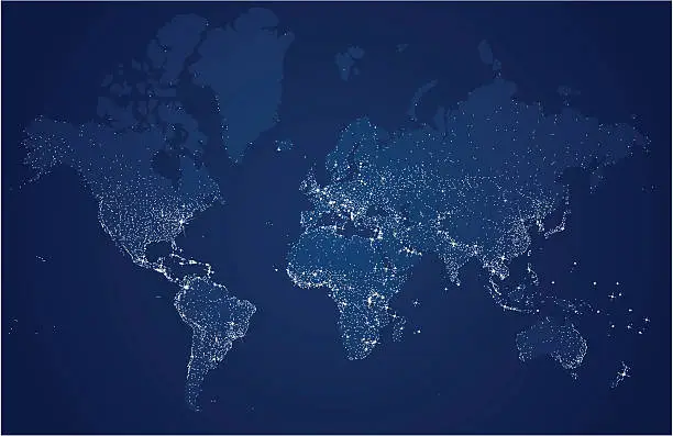 Vector illustration of Starry World, Earth's city lights map