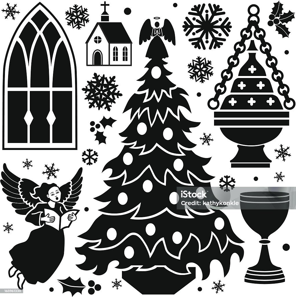 Christian Christmas design elements Vector design elements with a Christian Christmas theme. Black And White stock vector