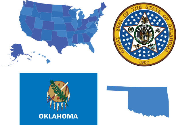 oklahoma state set - flag of oklahoma stock-grafiken, -clipart, -cartoons und -symbole