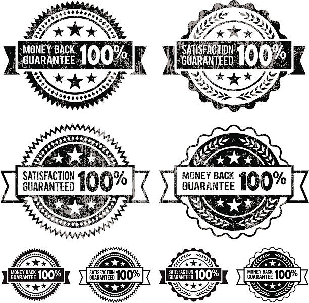 100% geld zurück garantie badges black und white icon-set - 100 satisfied stock-grafiken, -clipart, -cartoons und -symbole