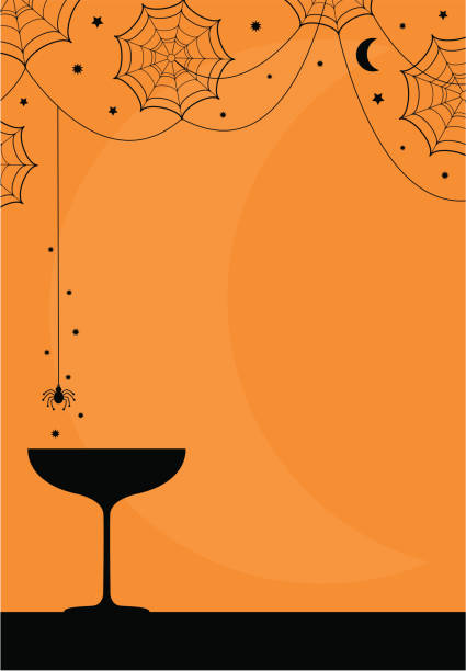 halloween party koktajl szkła & spiders web design - silhouette black and white glasses digitally generated image stock illustrations