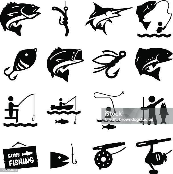 Ilustración de Iconos De Pesca De La Serie Black y más Vectores Libres de Derechos de Pez - Pez, Ícono, Pescar