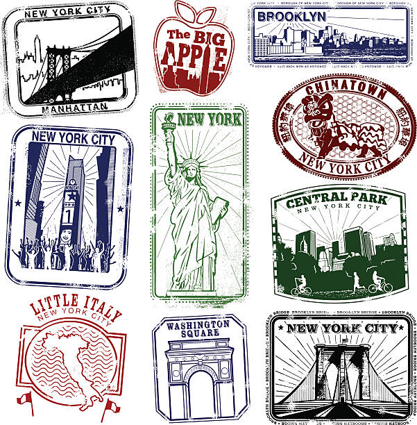 new york のレトロな stamp スーパー - brooklyn bridge new york city brooklyn famous place点のイラスト素材／クリップアート素材／マンガ素材／アイコン素材