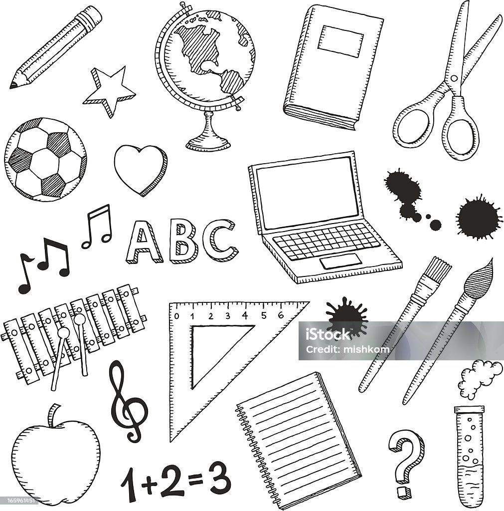 Hand Drawn School Icons Set of hand drawn school icons.More works like this linked below. Drawing - Art Product stock vector