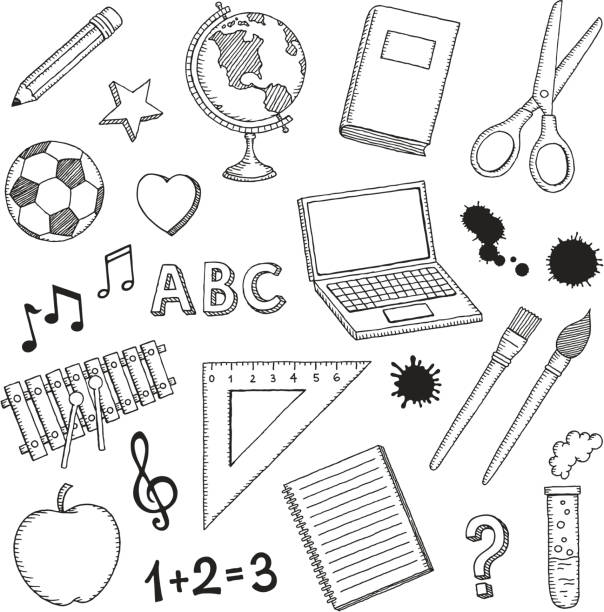 Hand Drawn School Icons vector art illustration