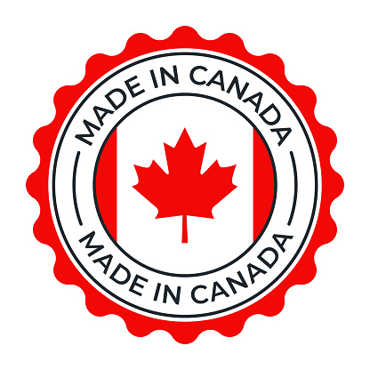 Made in Canada - vector illustration. Label, logo, badge, emblem, stamp collection with flag of Canada and text isolated on white backround