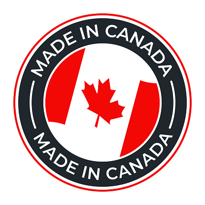 Made in Canada - vector illustration. Label, logo, badge, emblem, stamp collection with flag of Canada and text isolated on white backround