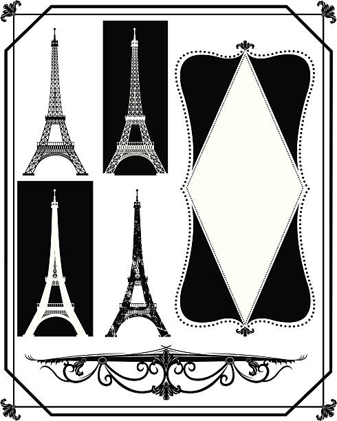 eiffelturm, paris, frankreich, französische design - french culture frame pattern iron stock-grafiken, -clipart, -cartoons und -symbole