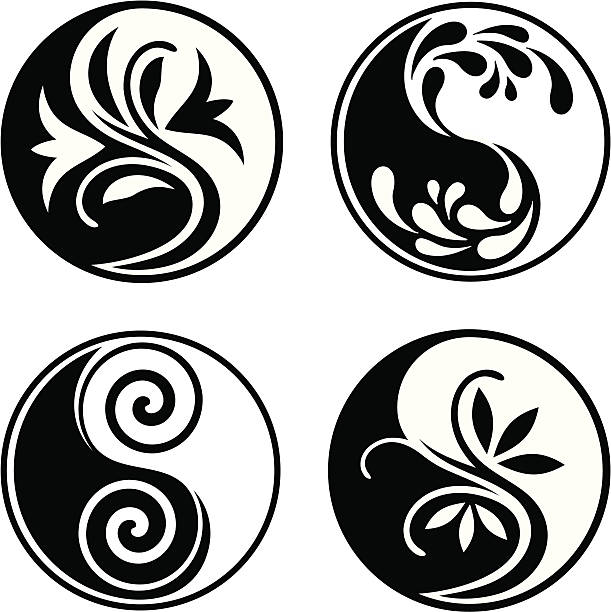 инь-ян collection - yin yang symbol taoism herbal medicine symbol stock illustrations