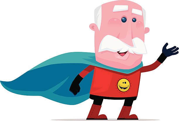 super old man waving vector art illustration