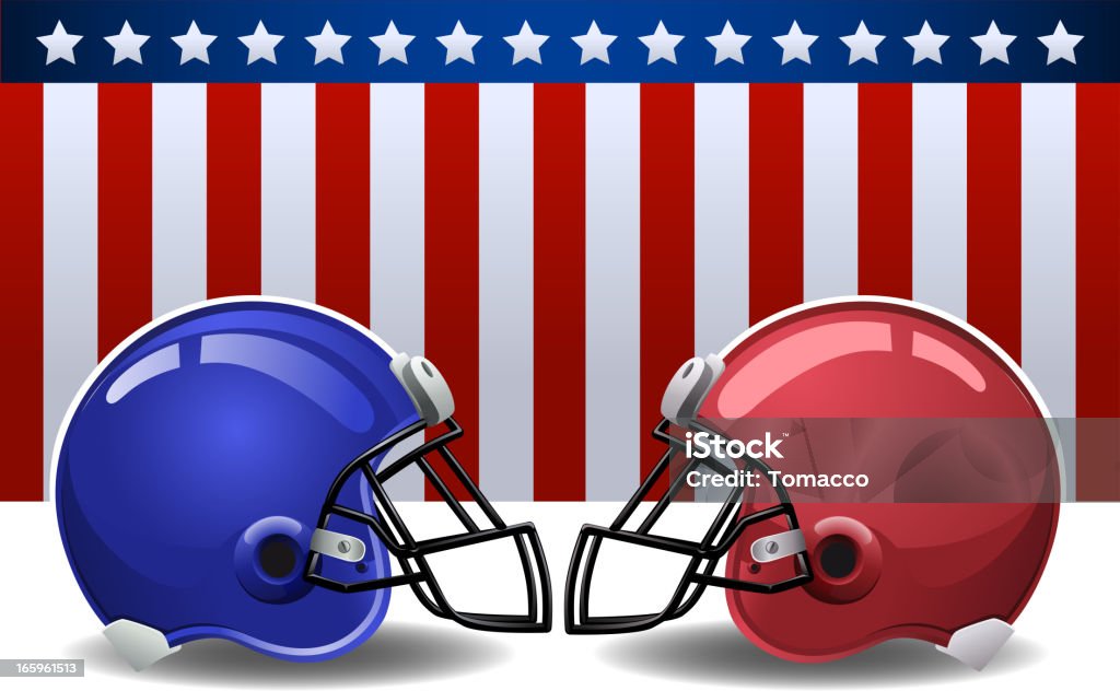 American flag helmet Two american football helmets and USA flag. American Football - Sport stock vector