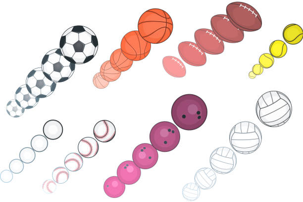 Balls motion line Different sport balls in movement. evolution volleyball stock illustrations