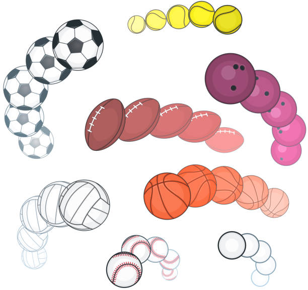 Balls motion Different sport balls in movement. evolution volleyball stock illustrations