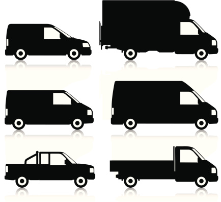 Silhouetted, generic, commerical van icons. Layered and grouped for ease of use. Download includes EPS8 file and hi-res jpeg.