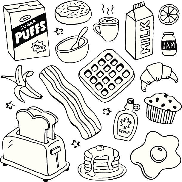 doodles 조식 - waffle breakfast food sweet food stock illustrations