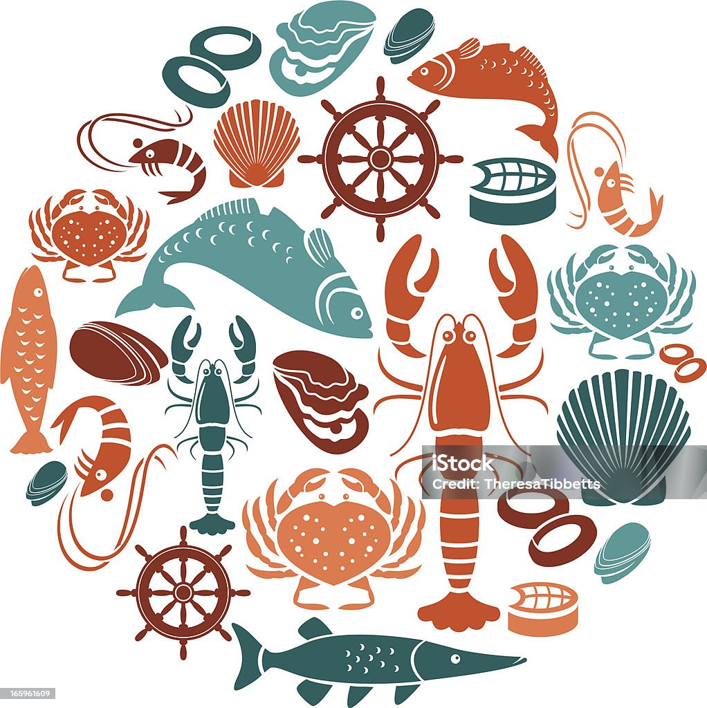 Набор иконок, морепродукты и рыбу - Векторная графика Иллюстрация роялти-фри