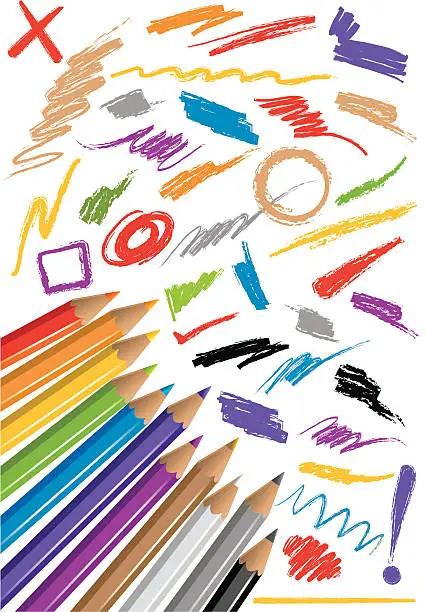Vector illustration of Coloured Pencils and Scribbles
