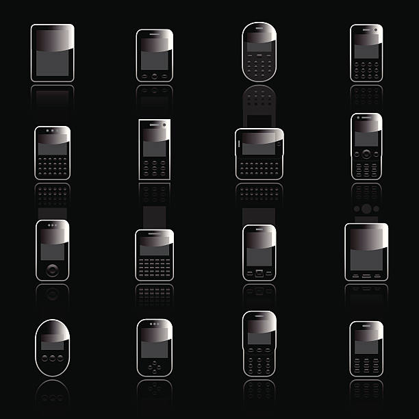 Glossy Black Icons - Mobile Devices 16 glossy black icons representing different mobile devices: mobile phones, smartphones, tablets & consoles. satellite phone stock illustrations