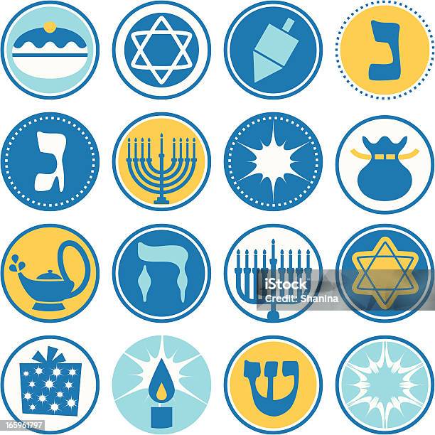 Hannukah Circle Icons Seals Stock Illustration - Download Image Now - Sufganiyah, Candle, Celebration