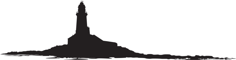 Vector illustration of an Island Lighthouse in B&W Silhouette.