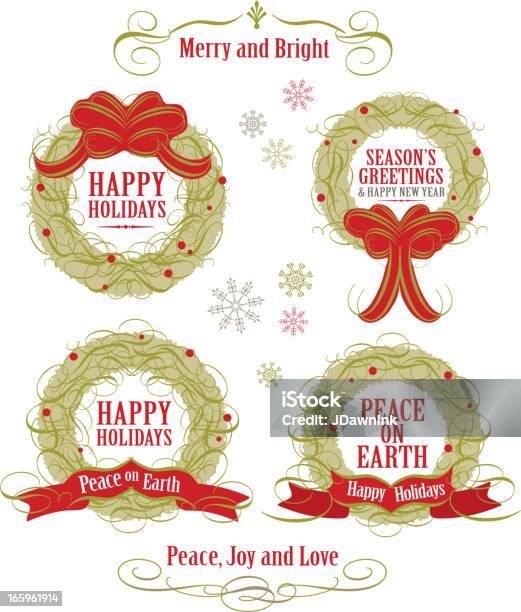 Set Of Holiday Wreaths With Words On White Background Stock Illustration - Download Image Now