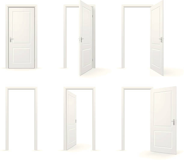 Open and closed doors Set of open and closed doors. ajar stock illustrations
