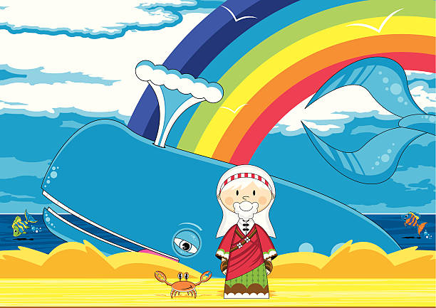 illustrations, cliparts, dessins animés et icônes de mignon jonah et de la baleine bible scène - individual event