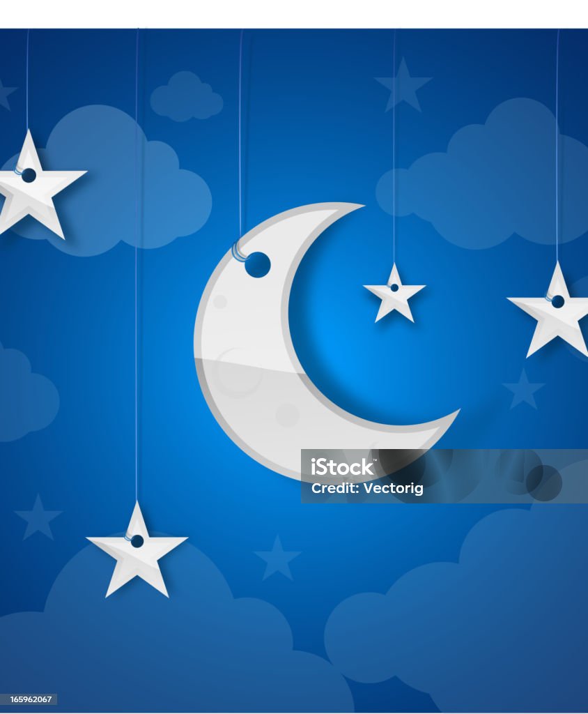Moon étoiles et nuages - clipart vectoriel de Lune libre de droits