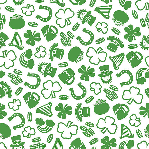 ilustraciones, imágenes clip art, dibujos animados e iconos de stock de saint patrick's day-un patrón sin costuras de color - horseshoe backgrounds seamless vector