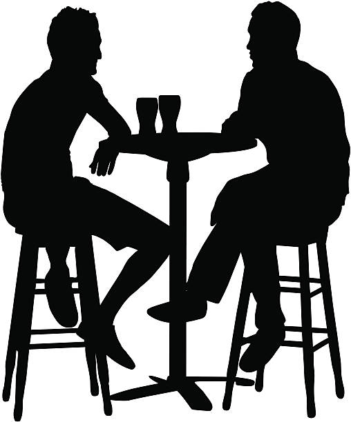 Friends Having Drinks Silhouette of two men chatting and having drinks at a bar table, with two glasses on the table. silhouette lounge stock illustrations