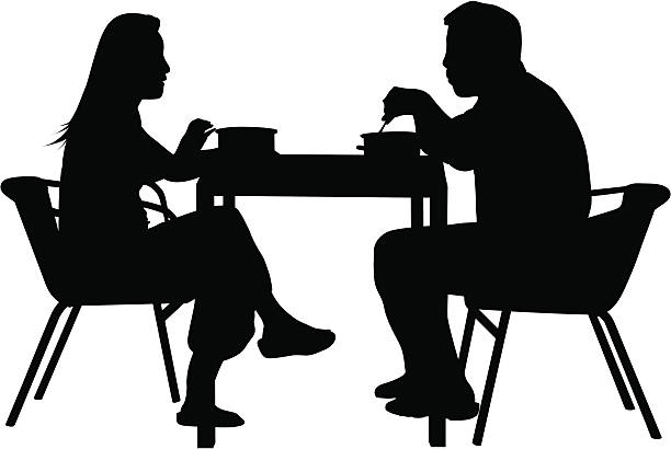 пары, имеющие на ужин - people eating silhouette cafe stock illustrations